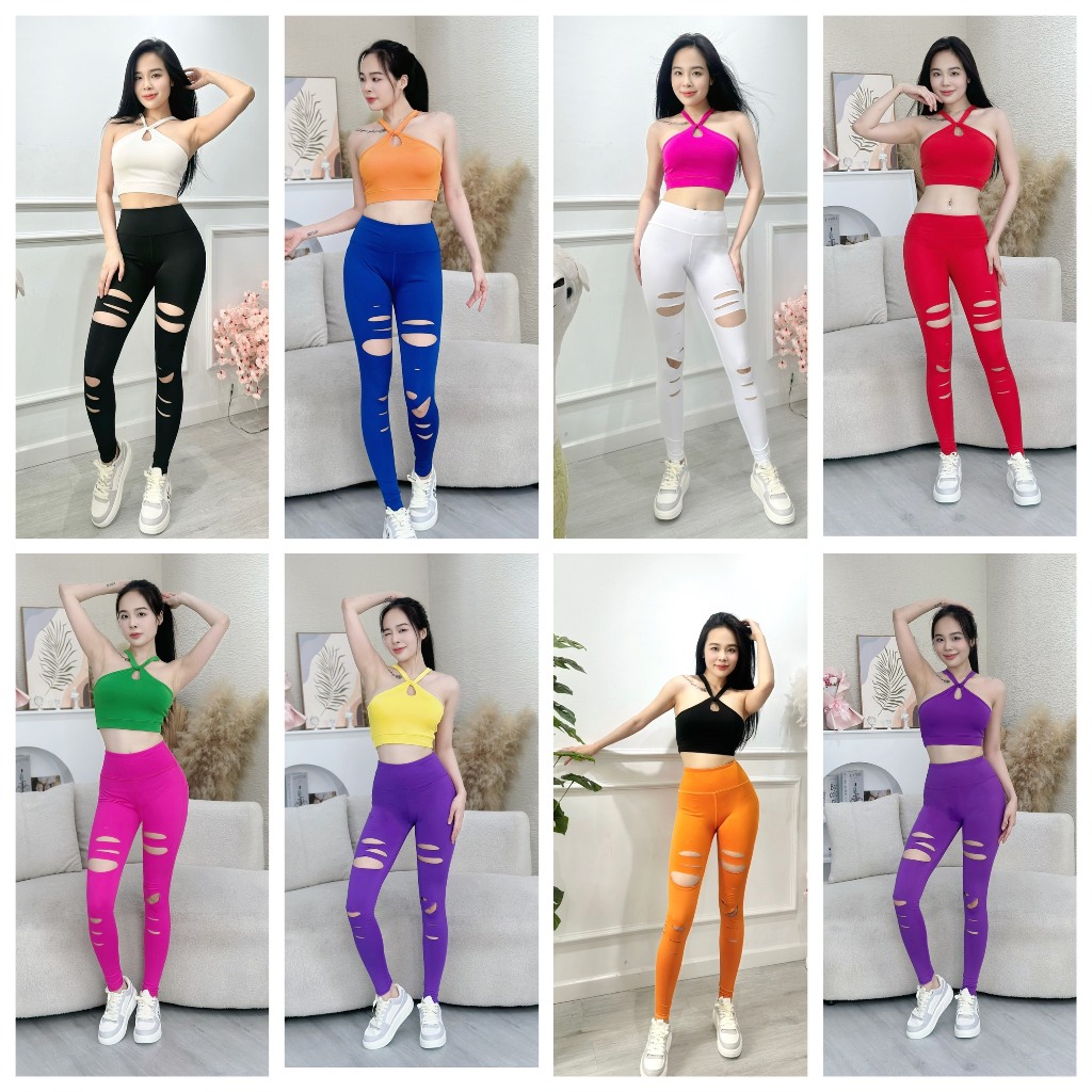 Sét áo bra dây cổ quần laze( kèm đệm ) đi tập arobic, tập gym, tập zumba, đồng phục hội nhóm