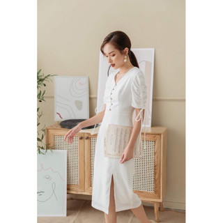 Váy Công Sở Cổ V Dây Rút