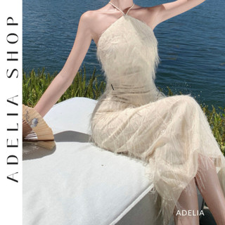 「ADELIA」Đầm Hè Cổ Yếm Tua Rua Dáng Dài Khí Chất Gợi Cảm Hàng Quảng Châu DH495