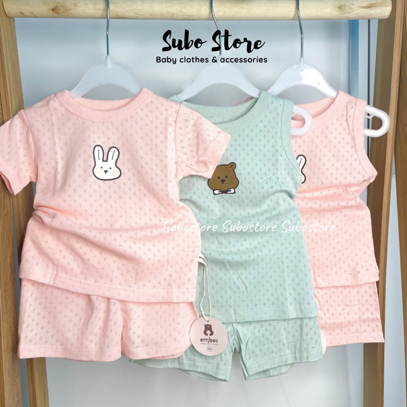 Embes Bộ quần áo cộc tay, Bộ quần áo ba lỗ sát nách họa tiết cho bé trai bé gái , bộ hè thông hơi cho bé 8kg đến 18kg