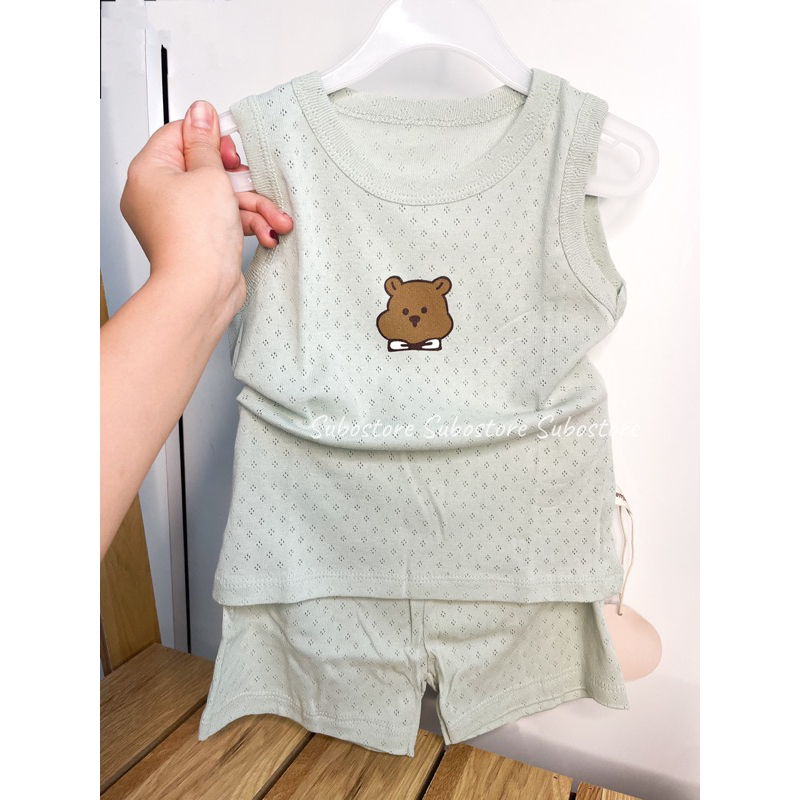 Embes Bộ quần áo cộc tay, Bộ quần áo ba lỗ sát nách họa tiết cho bé trai bé gái , bộ hè thông hơi cho bé 8kg đến 18kg