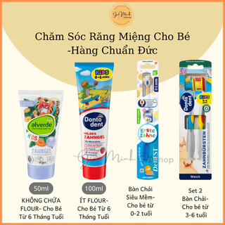 Kem đánh răng cho bé alverde không chứa flour, dontodent từ 0-6 tuổi, bàn chải đánh răng cho bé - nội địa đức
