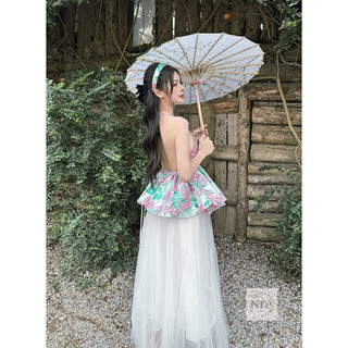 Set áo yếm gấm + chân váy lưới xoè + bờm tóc