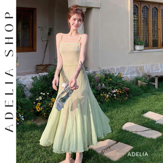 「ADELIA」Váy Voan 2 Dây Màu Xanh Mint Nhẹ Nhàng Xếp Ly 2 Lớp Phong Cách Tiểu Thư Hàng Quảng Châu DH480