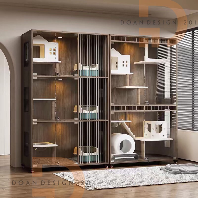 Tủ gỗ cho mèo - VILLA mèo 3 tầng CAO CẤP - HOTTEL MÈO - MS041  xinh xắn phù hợp 1-2 bé mèo vui chơi