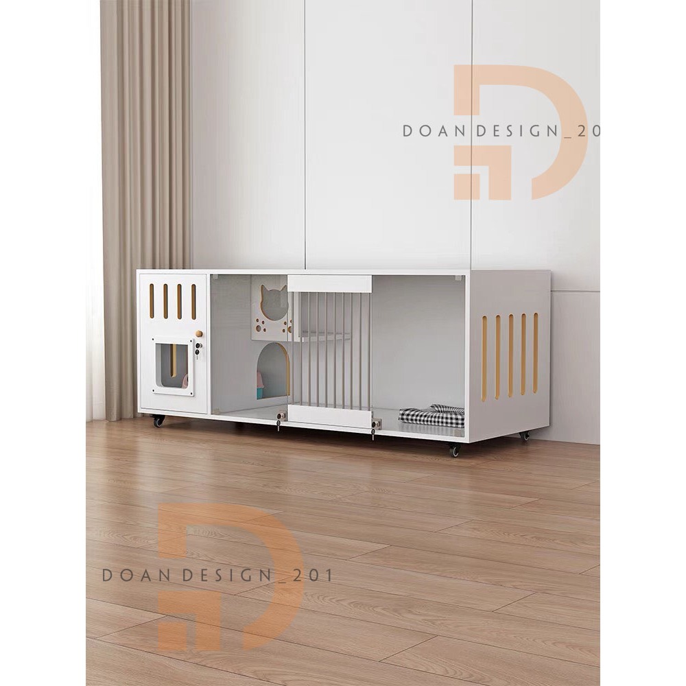 Tủ gỗ cho mèo - VILLA mèo 3 tầng CAO CẤP MS043  xinh xắn phù hợp 3-4 bé mèo vui chơi