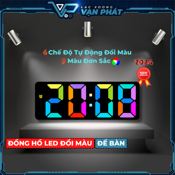 Đồng Hồ LED Đổi Màu, Đồng Hồ Để Bàn, Có Báo Thức, Mẫu Mới