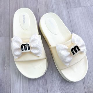 Dép sandal nữ đế độn 4cm gắn Nơ M, dép lê phong cách Hàn Quốc Đức Phúc
