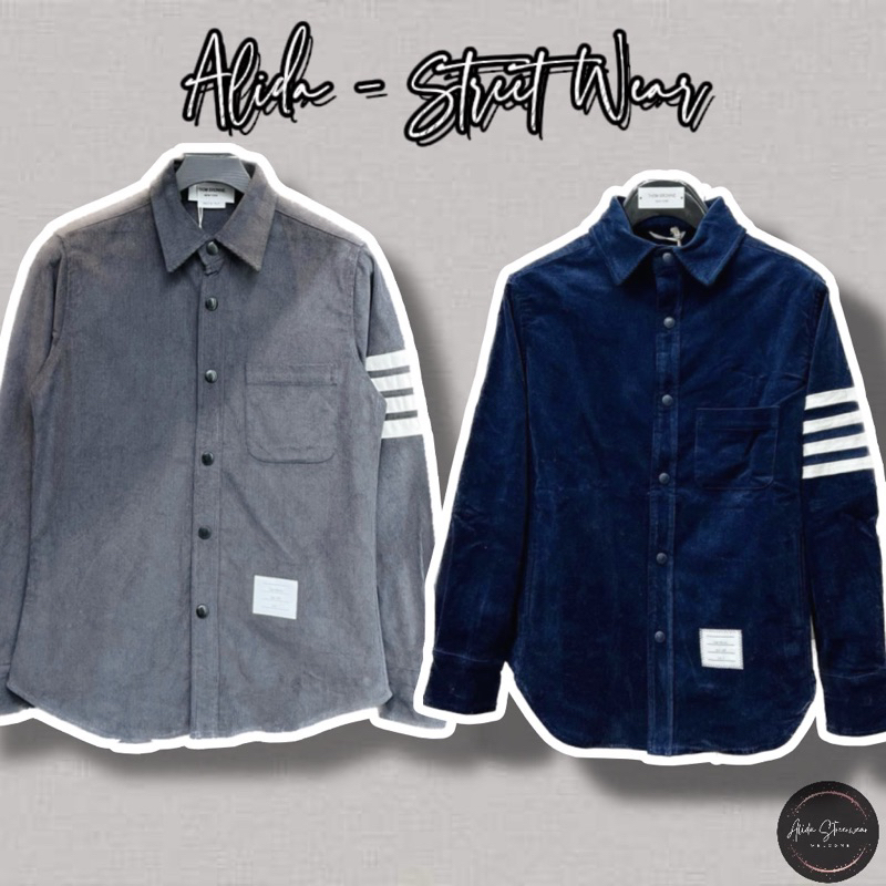 ⚡️[Hight Quality] Sơ Mi Thom TB Nhung Tăm Check 4 Vạch Trắng Thêu Sang Trọng - Chất Liệu Nhung Tăm P