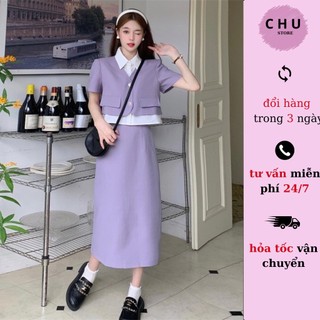 (CHU HƯƠNG HÒE) Sét công sở phong cách thiết kế phối cổ sơmi + chân váy dài đi làm