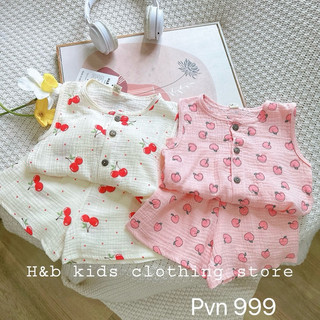 NT075 Bộ sát nách, ba lỗ xô Muslin dáng cài cúc dọc cho bé trai bé gái
