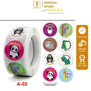 Sticker nhãn dán tròn khen thưởng Học sinh tiểu học nhãn dán đầy cảm hứng nhãn dán động vật dễ thương