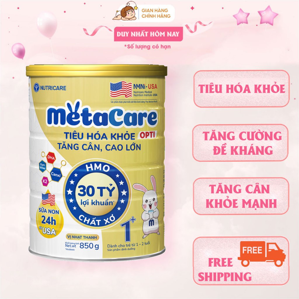 Sữa Bột Nutricare Metacare OPTI 0,1, 2+ 850g - Tiêu Hoá Khoẻ, Tăng Cân Cao Lớn.Date dài