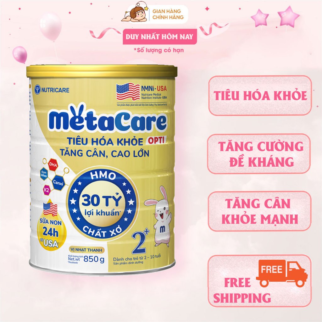 Sữa Bột Nutricare Metacare OPTI 0,1, 2+ 850g - Tiêu Hoá Khoẻ, Tăng Cân Cao Lớn.Date dài