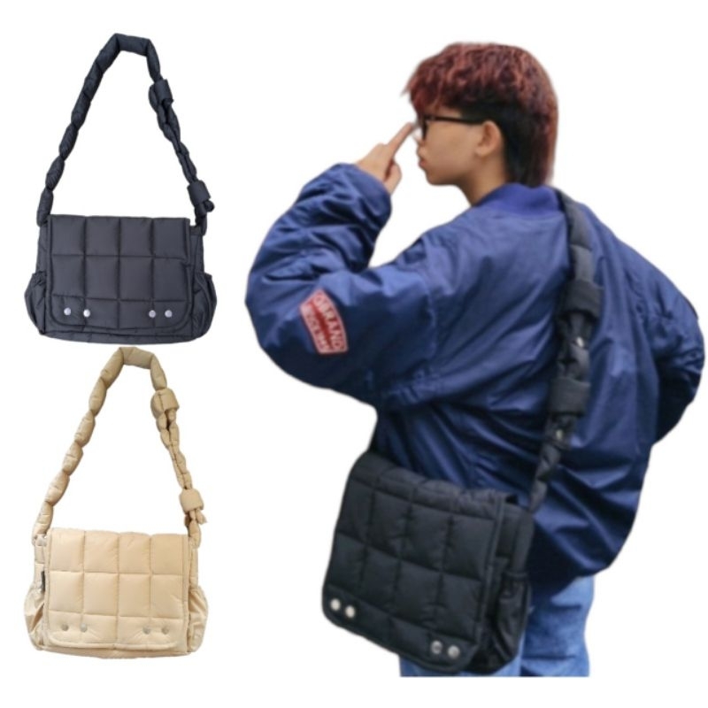 Túi đeo chéo chần bông nam nữ đi học, đi làm, đi chơi alsbag CÚC BẤM TĂNG GIẢM