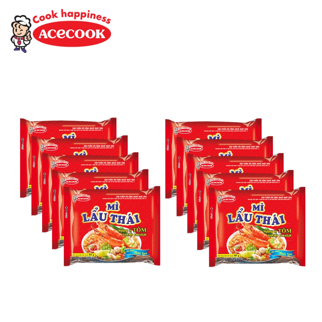 COMBO 10 GÓI MÌ LẨU THÁI HƯƠNG VỊ TÔM THAI SHRIMP HOT POT FLAVORED NOODLE ACECOOK