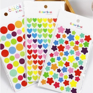 Tấm sticker tròn, trái tim, ngôi sao trang trí sổ, thiệp