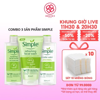 Combo Simple Sữa Rửa Mặt 150ml + Nước Tẩy Trang 200ml + Toner 200ml
