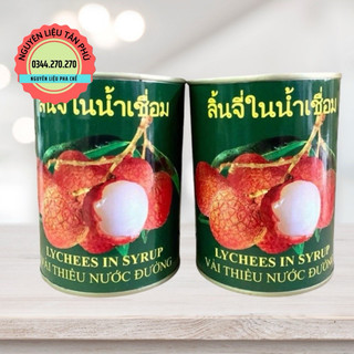 Vải ngâm Thái tem giấy (Quả trắng, giòn) Lon 560gr - Date mới