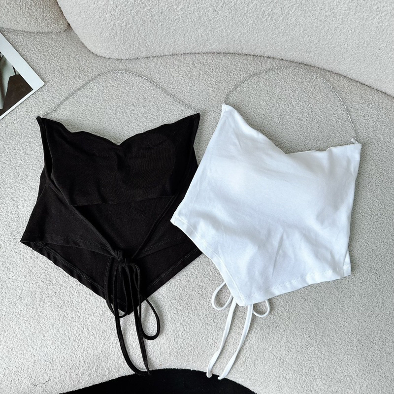 Áo yếm croptop body hở lưng cột nơ, áo kiểu nữ màu đen trắng thun co giãn mặc hè đi biển tôn dáng G794 | BigBuy360 - bigbuy360.vn