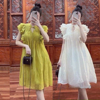 Váy Bầu Mùa Hè Babydoll Đầm Bầu Thiết Kế Dáng Suông Tay Bèo Sang Chảnh Giá Rẻ Thanh Clothing