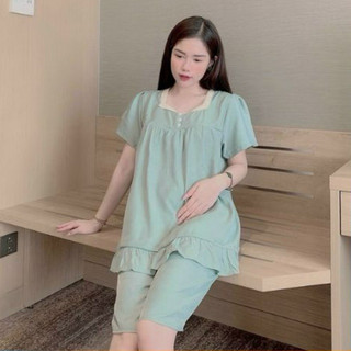 Bộ Bầu Lửng, Đồ Bầu mặc Nhà Mùa Hè Vải Đũi Mềm Mát Freesize từ 40 đến 68kg