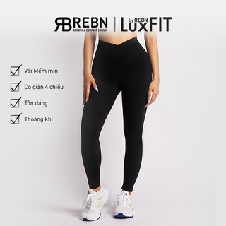 Quần leggings eo chữ V thể thao tập gym yoga lưng cao vải LuxFit cao cấp - Reborn Contour Leggings Black