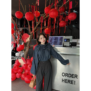 Áo Sơ Mi Jean Denim Phối Nơ QCCC
