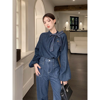 Áo Sơ Mi Jean Denim Phối Nơ QCCC