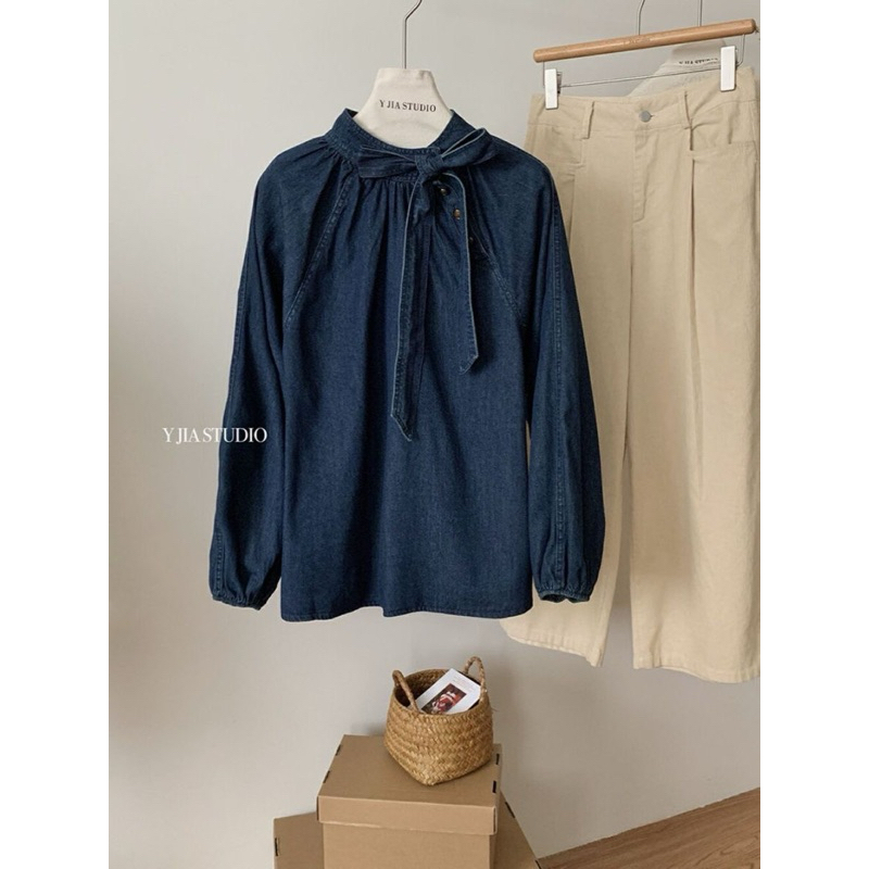 Áo Sơ Mi Jean Denim Phối Nơ QCCC