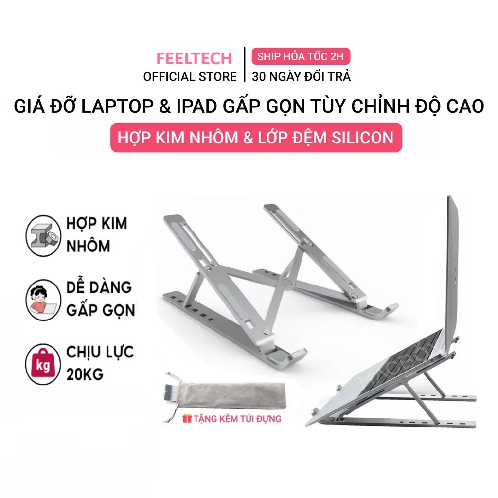 Giá đỡ laptop, đế tản nhiệt máy tính xách tay chất liệu nhôm có thể chỉnh góc, nâng chiều cao mẫu mới N3