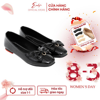 Giày bệt Emily Giày Búp Bê Đế Bằng Mũi Vuông Da Bóng Đính Nơ Thanh Lịch Da Mềm Êm Chân - EB23M