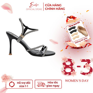 Giày Sandal Cao Gót Nữ Emily Gót Nhọn 9 Phân Tôn Dáng Quai Chéo Đính Đá Sang Chảnh Form Nhỏ - EE10M