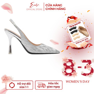 Giày Cao Gót Emily Giày Đi Tiệc Gót Nhọn 9 Phân Mũi Nhọn Kiểu Hở Gót Quai Mảnh Vải Lụa Ánh Nhũ Kim Sa Sang Trọng - ETG7M