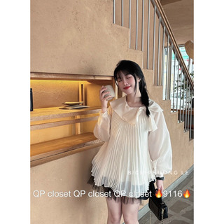 Áo tơ dập ly cổ nơ qp