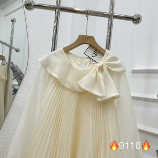Áo tơ dập ly cổ nơ QP