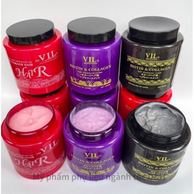 Hấp dầu siêu mềm mượt 3D Vil biotin & collagen 1000ml- phục hồi tóc hư tổn ,chắc khỏe ,giảm gãy rụng