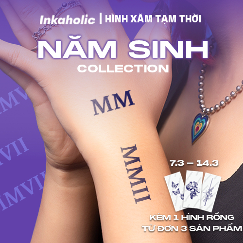 [Năm sinh Collection] Hình xăm dán tạm thời Inkaholic 15 ngày, xăm trong 1 phút, chống nước.