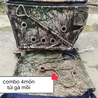 Combo 4 món túi gà mồi trống tặng kèm cọc inox , xích chân gà bạc đạn