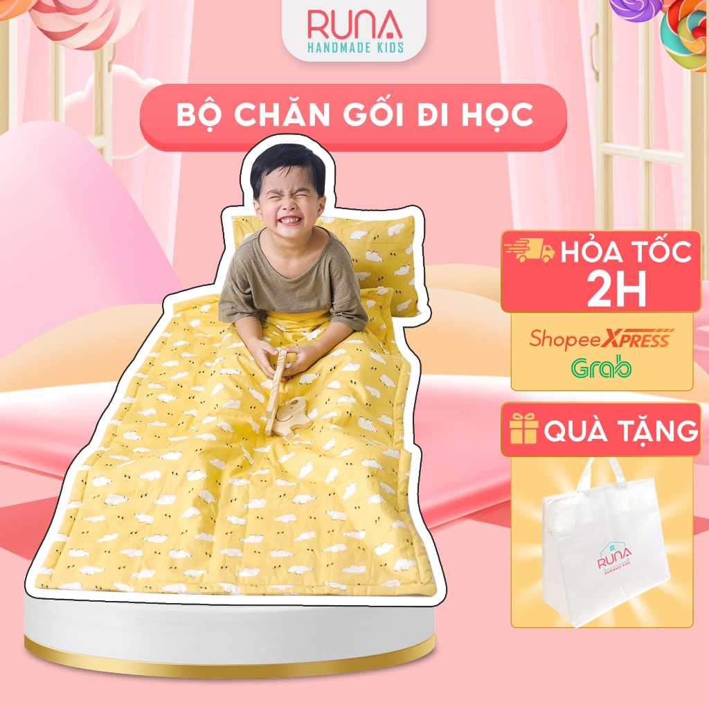 Bộ chăn gối đi học cho bé Tiểu học Runa Kids chất liệu cotton Hàn 100% cao cấp thoáng mát an toàn cho làn da của bé