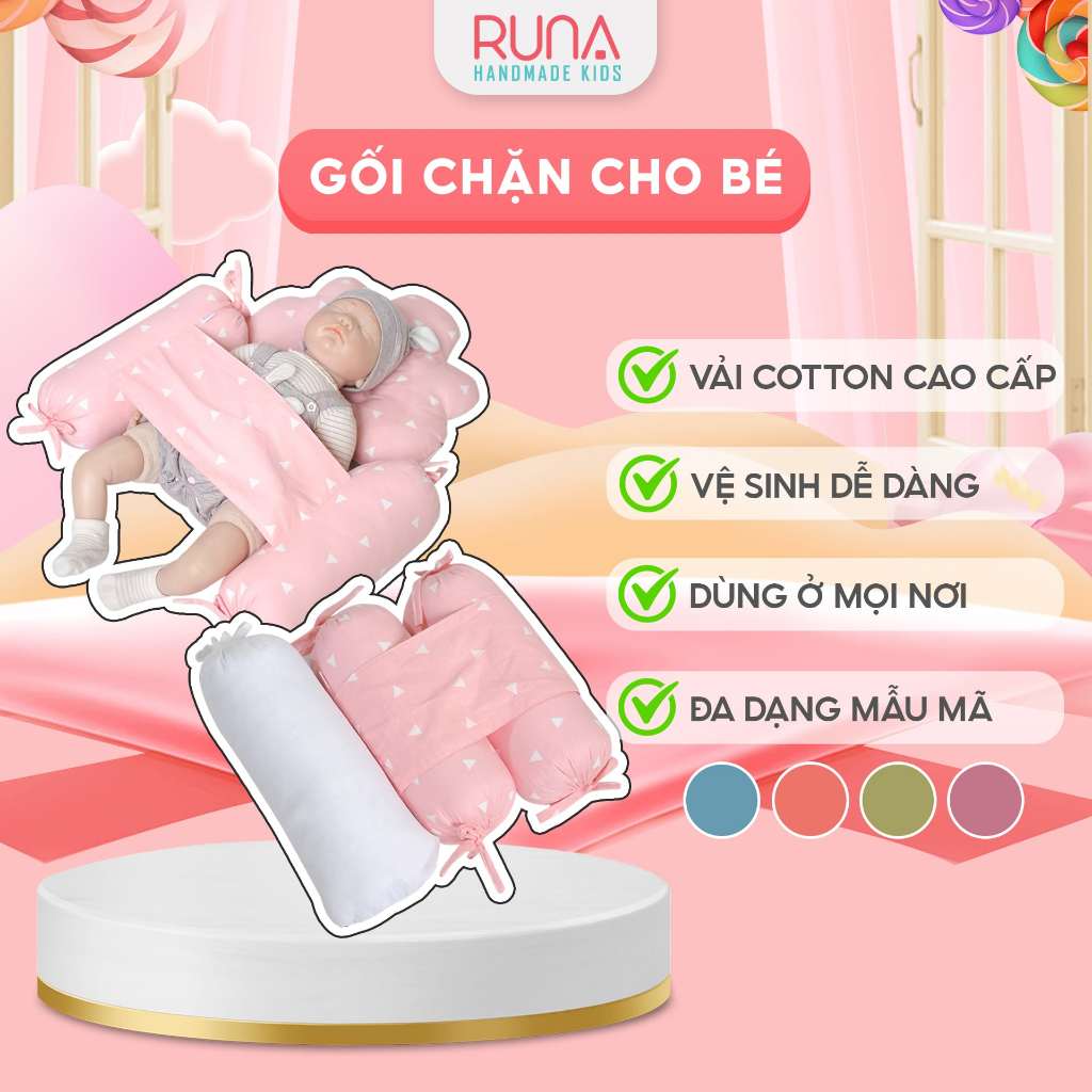 Bộ gối chặn bông chống giật mình cho bé sơ sinh RUNA KIDS chất liệu cotton Hàn 100% cao cấp thoáng mát an toàn cho da bé