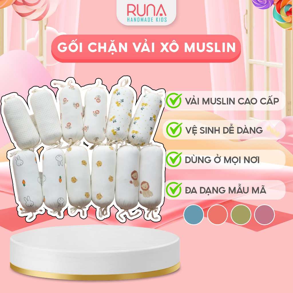 Gối chặn cho bé RUNA KIDS chất liệu vải Muslin cao cấp siêu mềm mịn, thoáng khí, giúp bé ngủ ngon