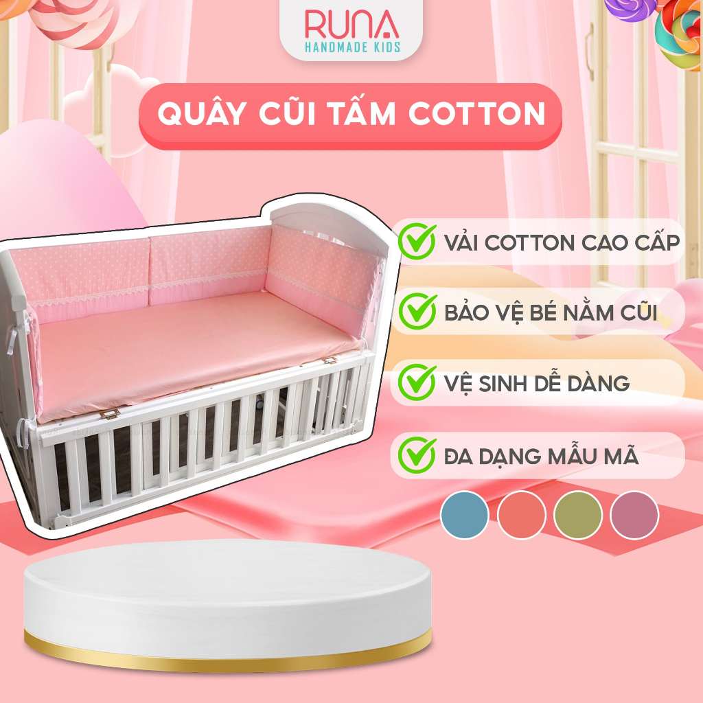 Bộ 6 tấm quây cũi hình chữ nhật RUNA KIDS chất liệu Cotton Hàn 100% mềm mịn thoáng mát an toàn cho da bé