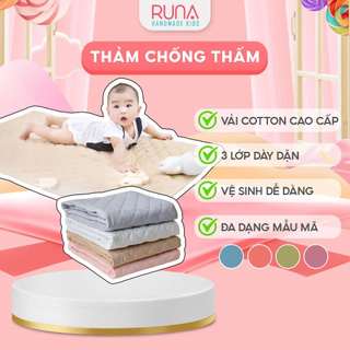 Thảm lót chống thấm cho bé RUNA KIDS Cotton Hàn 100% chần bông thấm hút tốt thoáng mát an toàn cho bé 1m6x2m