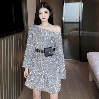 Váy kim sa lệch vai dáng suông(ko kèm đai)