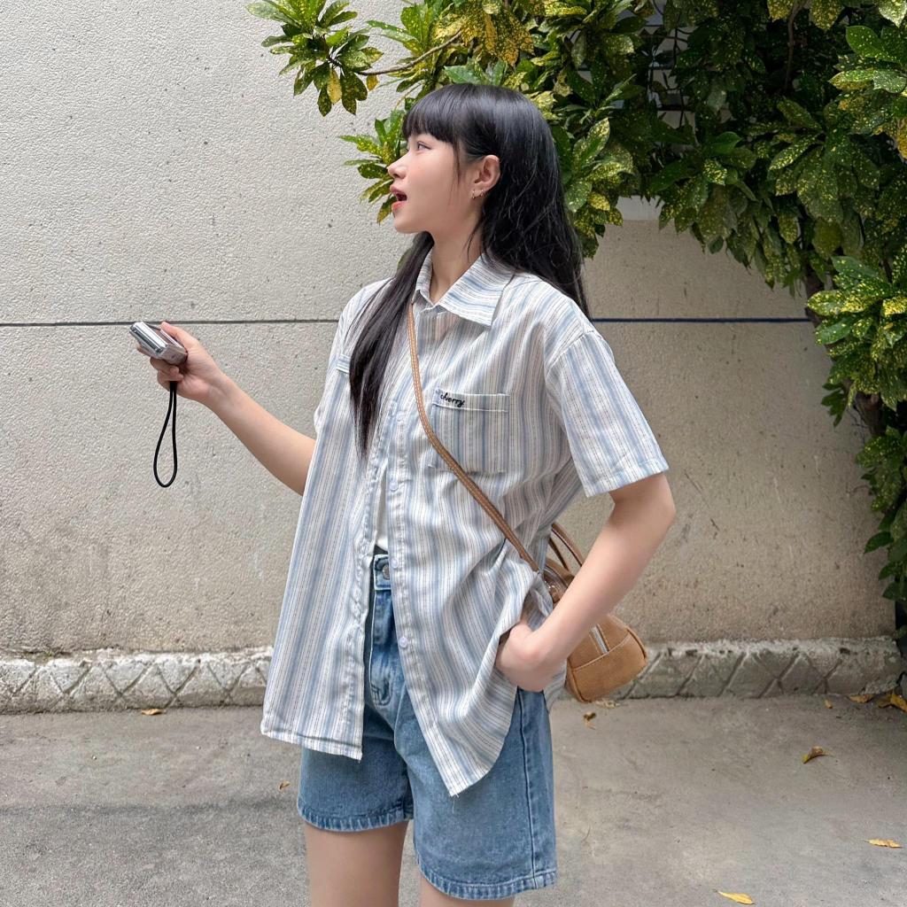 Áo sơ mi basic phối túi thêu chữ cherry HAVANA AO245