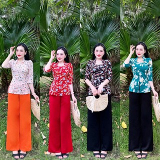 Sét Bộ Bà Ba Cổ Nữ Hoàng Tay phồng Sang trọng duyên dáng