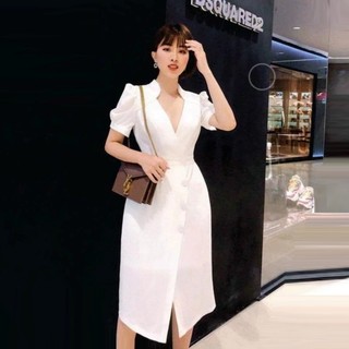 Đầm Body Cổ V Nút Bọc Tay Ngắn TD37