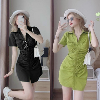Đầm Bigisze Cổ Sơ Mi Nhún Eo Nút Cài RM12 (55-90kg)