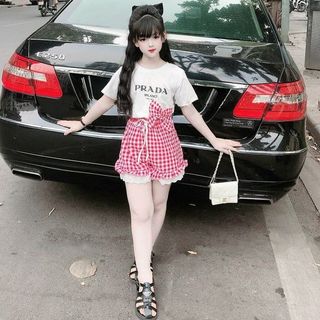 Siêu rẻ - quần áo trẻ em - set prada nơ caro